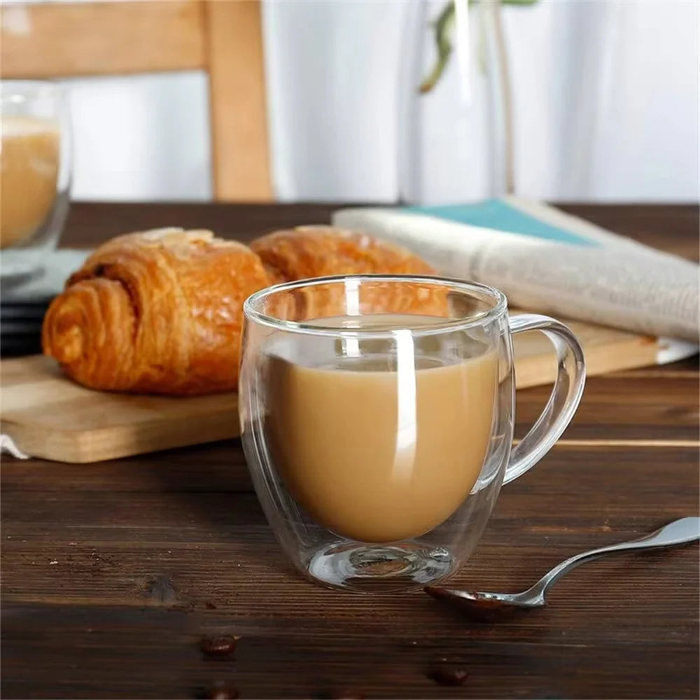 250ml Double Wall Borosilicate Glass Coffee Mug with Handle Glass Coffee Mug SPOT 1pc 250ml