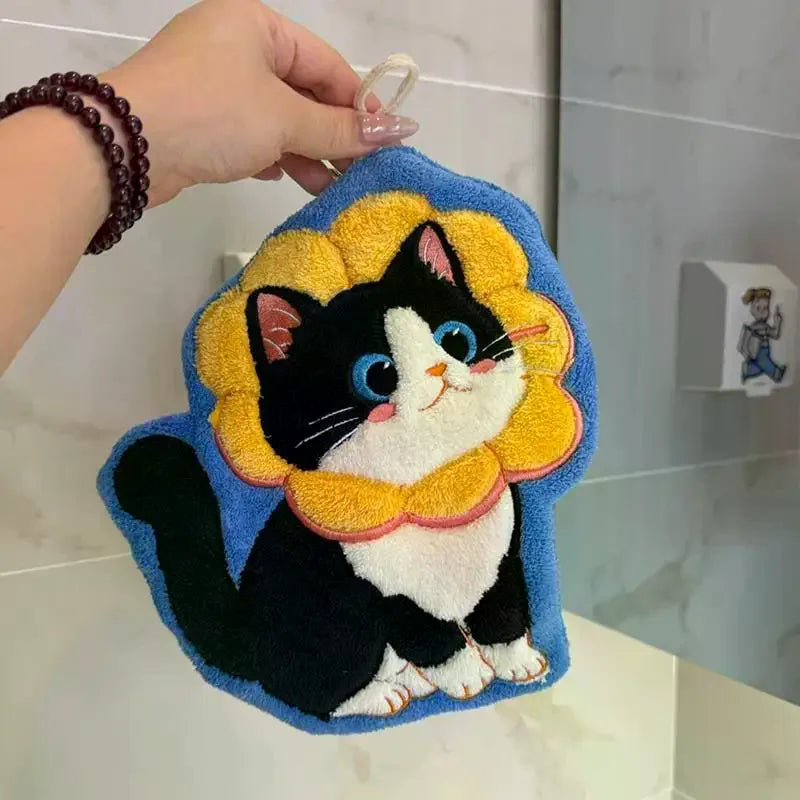 Kawaii Cat Coral Fleece Hand Towel – Soft & Absorbent Hand Towel SPOT
