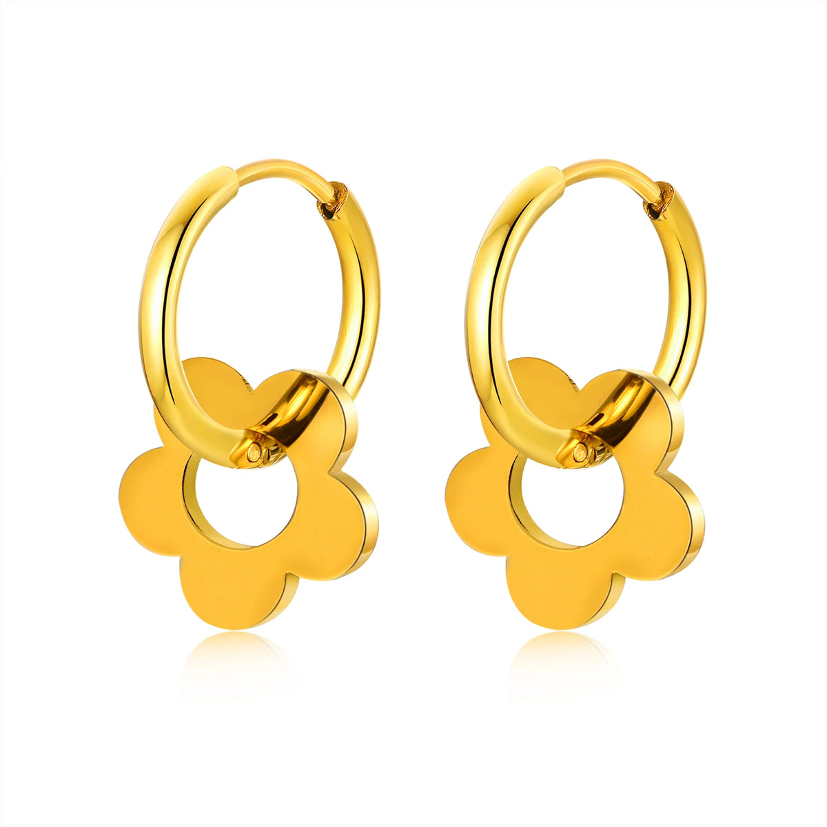 Flower Huggie Hoop Earrings – Hypoallergenic Gold Stainless Steel Huggie Hoop Earrings SPOT