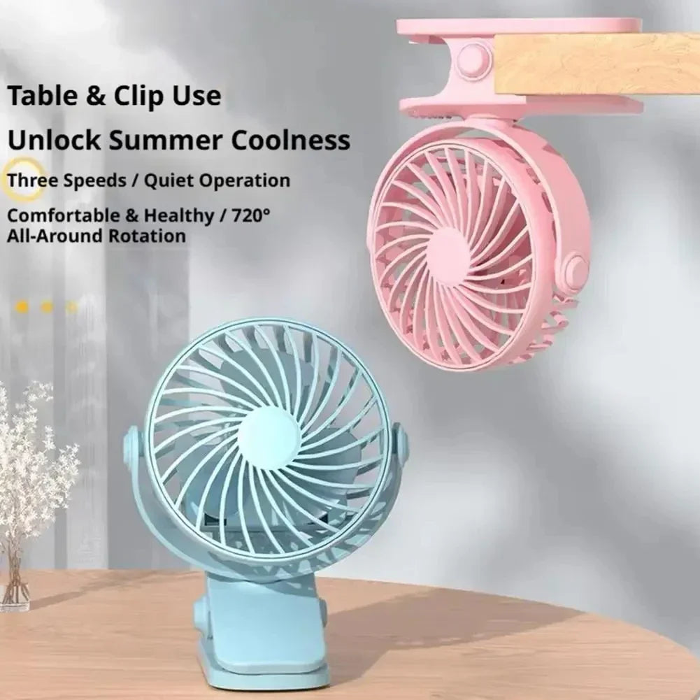 720° Clip Fan with Night Light – USB Rechargeable Portable Fan Portable Clip Fan SPOT