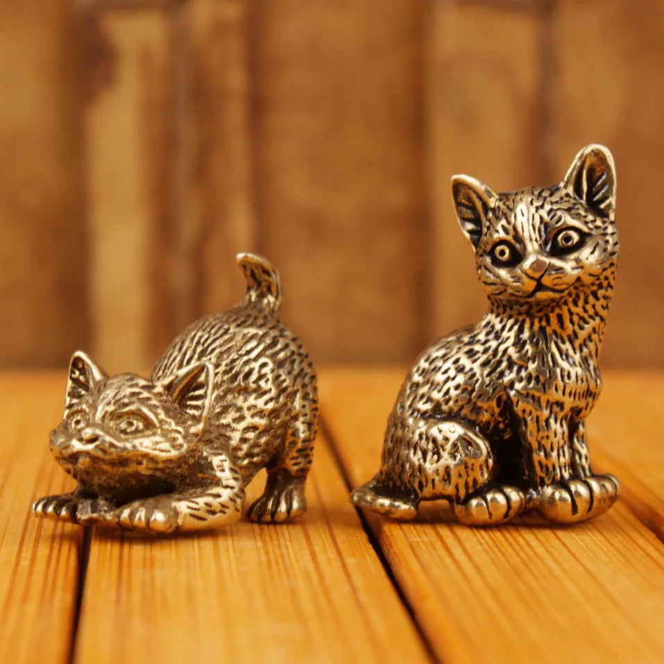 Brass Cat Figurine – Vintage Miniature Tea Pet Desk Ornament Miniature Figurine SPOT