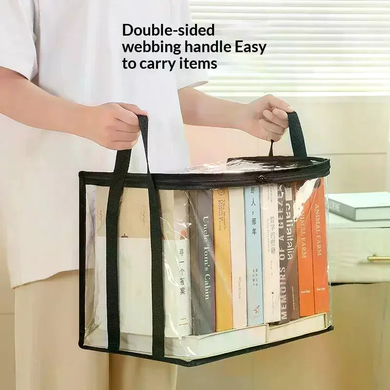 Clear PVC Book Storage Box with Zipper Lid & Handles Book Storage Organizer SPOT