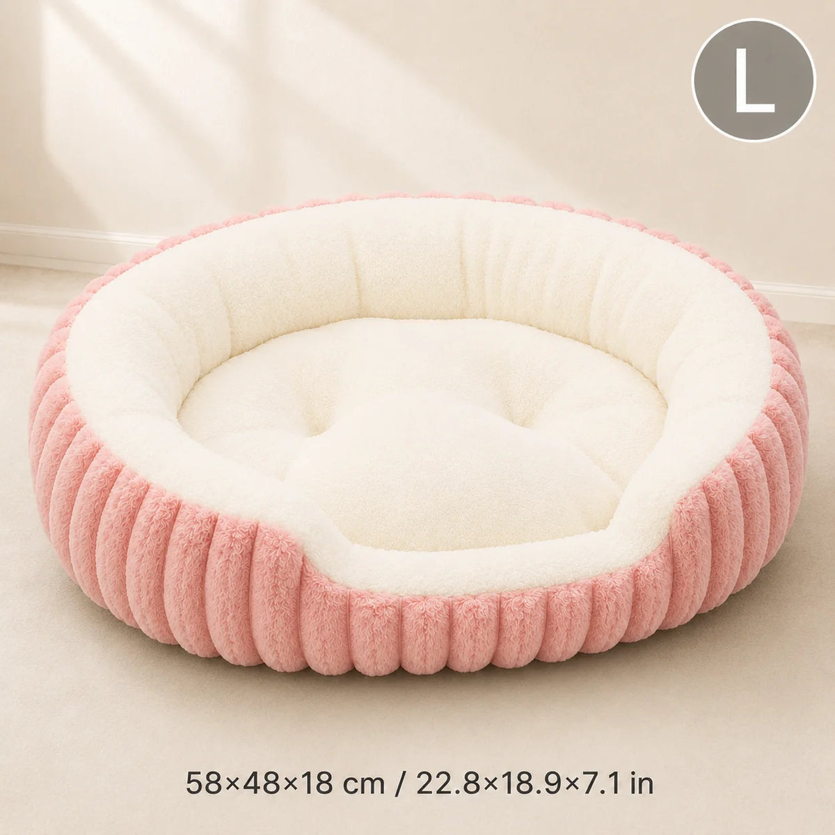 Soft Plush Calming Cat Bed – Bolster Rim, Washable, Anti-Slip Calming Pet Bed SPOT Pink L
