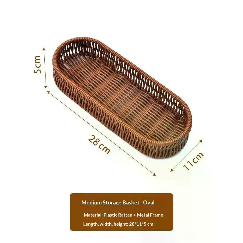 Faux Rattan Woven Storage Basket – Waterproof Serving Tray Woven Storage Basket SPOT