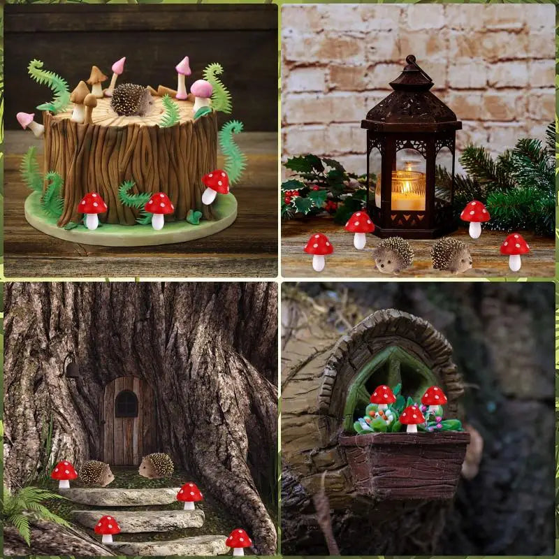8-Pc Mini Hedgehog Mushroom Fairy Garden Ornament Set Fairy Garden Ornament SPOT
