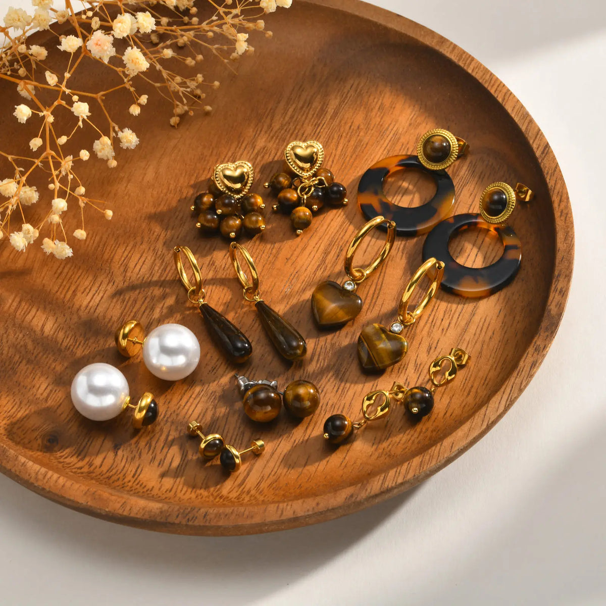 Tiger Eye Stud Earrings – 18K Gold Plated Stainless Steel Stud Earrings SPOT