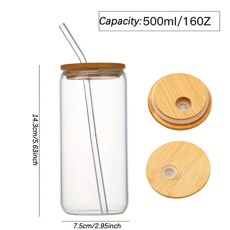 Glass Can Shaped Cups with Lids & Straws – 500ml Set Glass Drinkware Set SPOT
