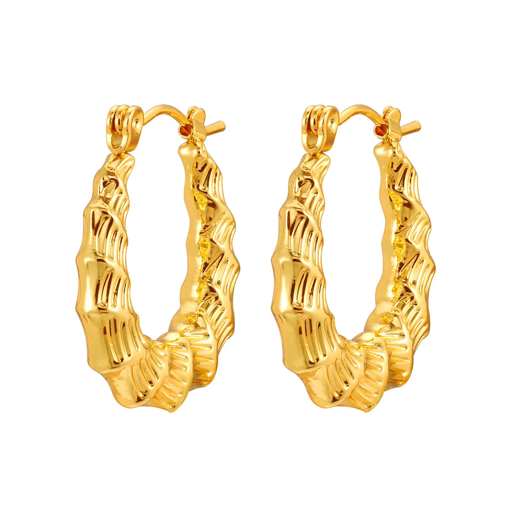 Bamboo Hoop Huggie Earrings – 18K Gold Plated Lightweight Hoop Huggie Earrings SPOT Default Title