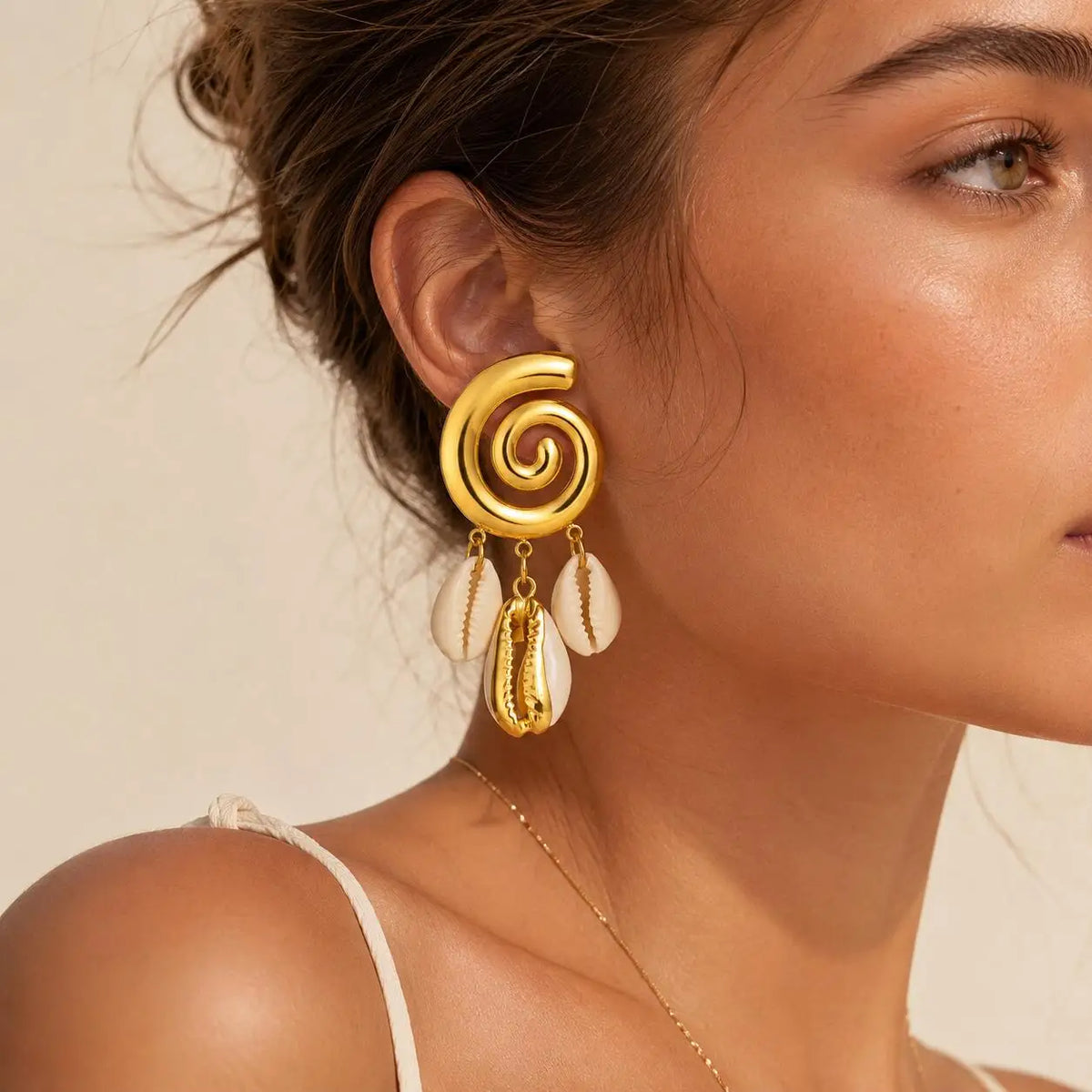 Gold Geometric Cowrie Shell Drop Earrings – Stainless Steel Shell Drop Earrings SPOT Default Title