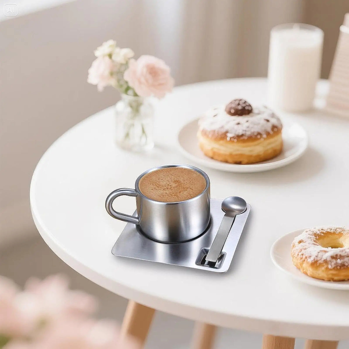 Stainless Steel Espresso Cup Set with Saucer & Spoon – 3 Pc Espresso Cup Set SPOT