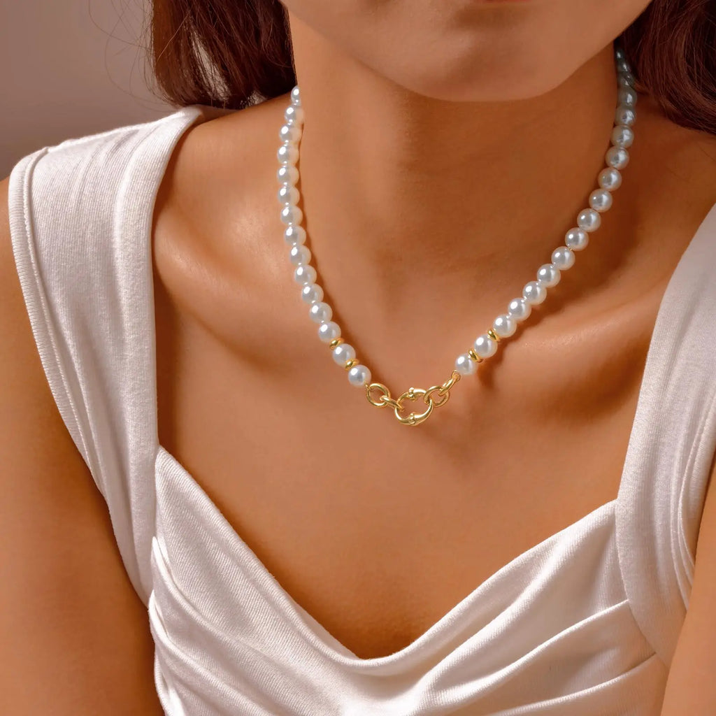 Meaeguet 8mm Pearl Choker Necklace – Stainless Steel Waterproof Pearl Choker Necklace SPOT