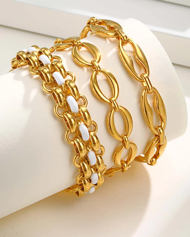 Chunky Stack Chain Bracelet – 18K Gold Plated Stainless Steel Chain Link Bracelet SPOT