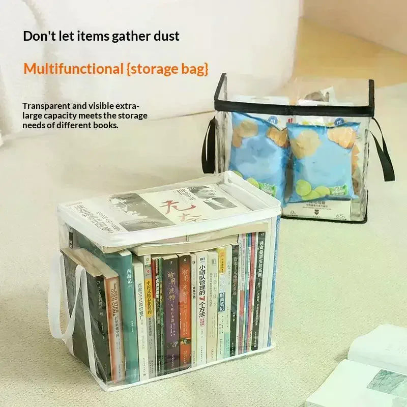 Clear PVC Book Storage Box with Zipper Lid & Handles Book Storage Organizer SPOT