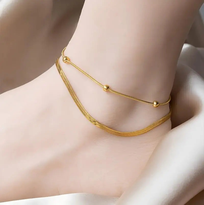 Double Layer Gold Anklet – 316L Stainless Steel Waterproof Fashion Anklet SPOT