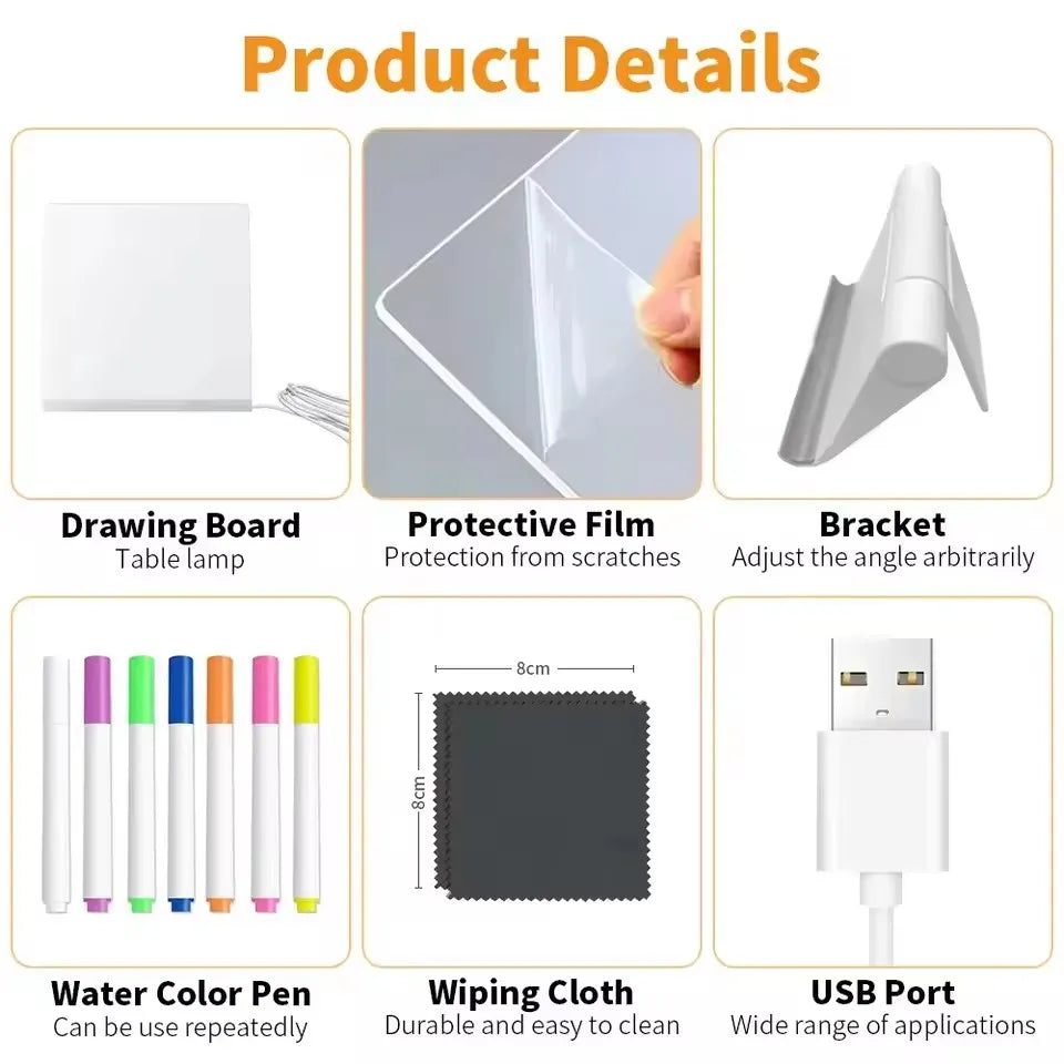 LED Acrylic Erasable Message Board USB Drawing Board with Stand LED Drawing Board SPOT