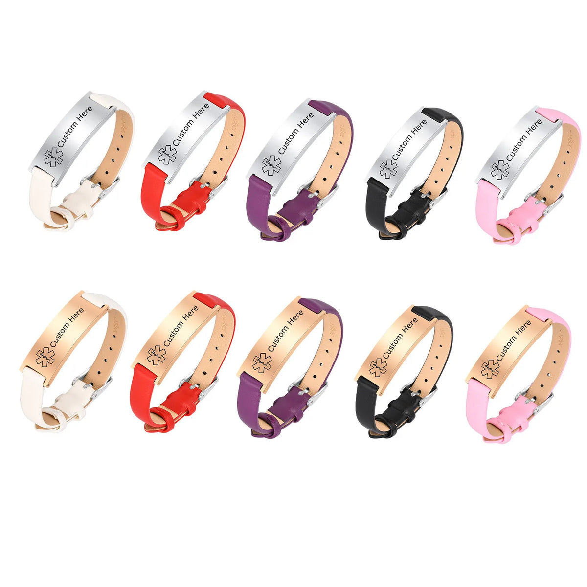 Meaeguet Leather Medical Alert ID Bracelet – Free Engraving ID Alert Bracelet SPOT