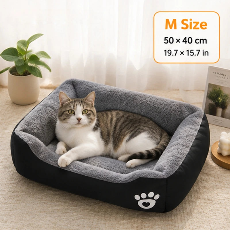 Soft Square Dog Sofa Bed – Warm Washable Pet Cushion