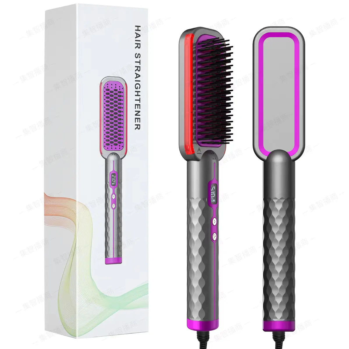 Ionic Ceramic Hair Straightening Brush – LED, Far Infrared, 60W Hair Straightening Brush SPOT Gray USB Type-C