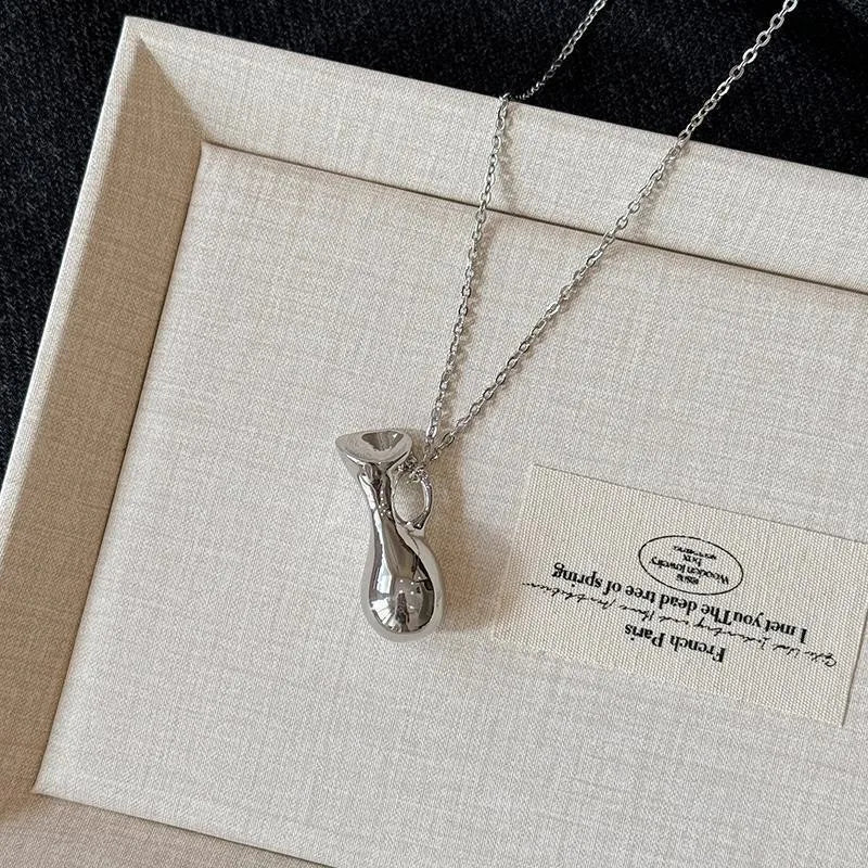 Meaeguet Vase Pendant Long Necklace | Silver Thin Chain Pendant Necklace SPOT Default Title
