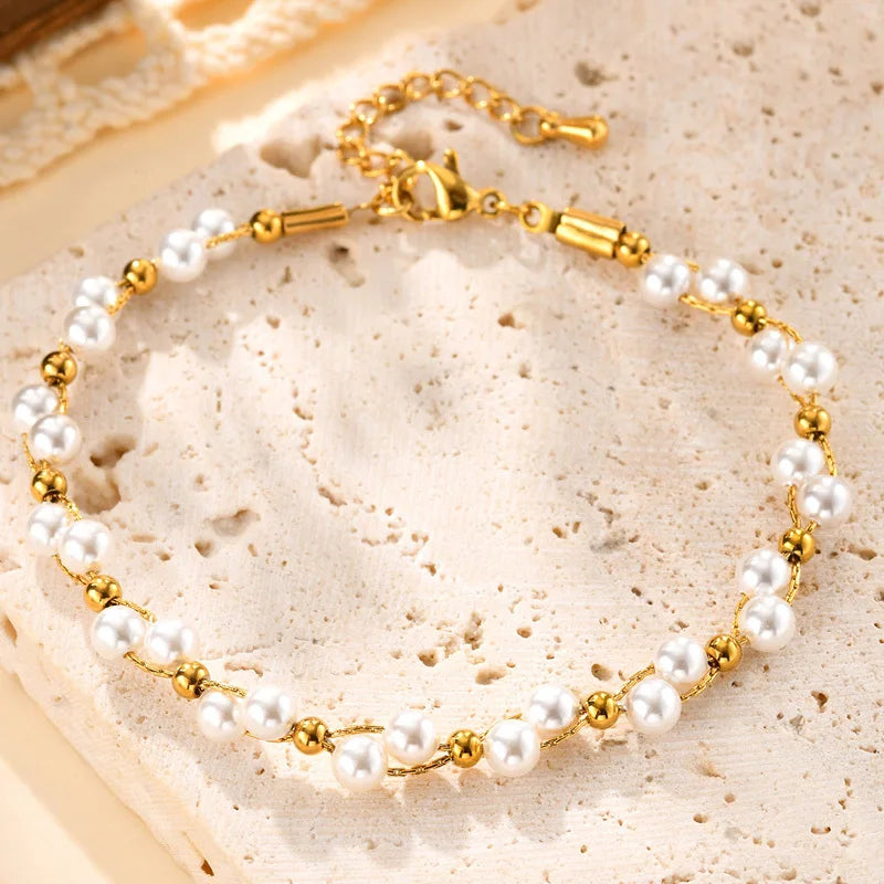 Pearl Bracelet 18K Gold Plated Adjustable – Gift for Women Pearl Chain Bracelet SPOT Default Title