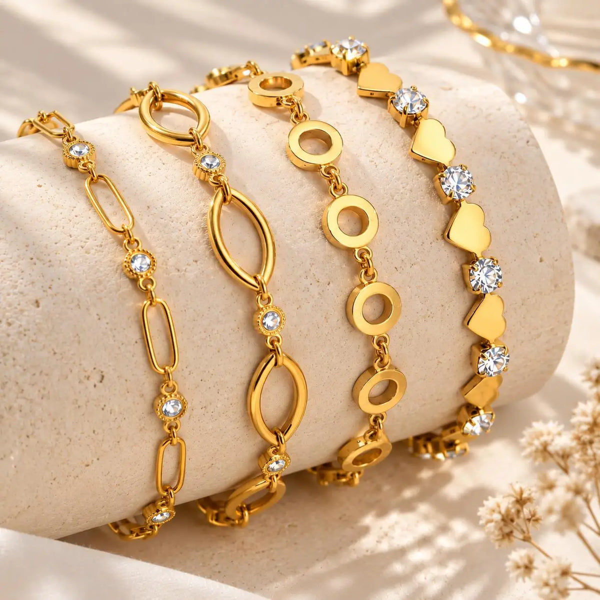 Geometric Link Bracelet | 18K Gold Plated Stainless Steel CZ Link Chain Bracelet SPOT