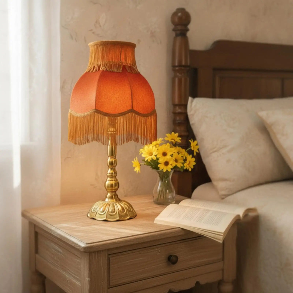 Vintage Table Lamp with Fringe Trim | Elegant Bedside Lamp Vintage Table Lamp SPOT