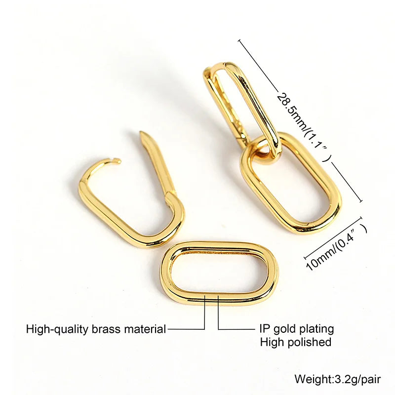 Geometric Oval Hoop & Rectangle Drop Earrings | Gold Hoop Drop Earrings SPOT