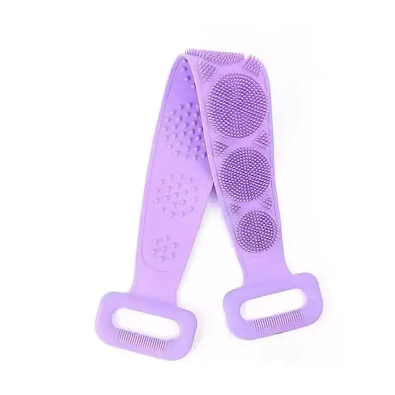 Silicone Exfoliating Back Scrubber Belt – Double-Sided Bath Brush Bath Exfoliating Scrubber SPOT Purple