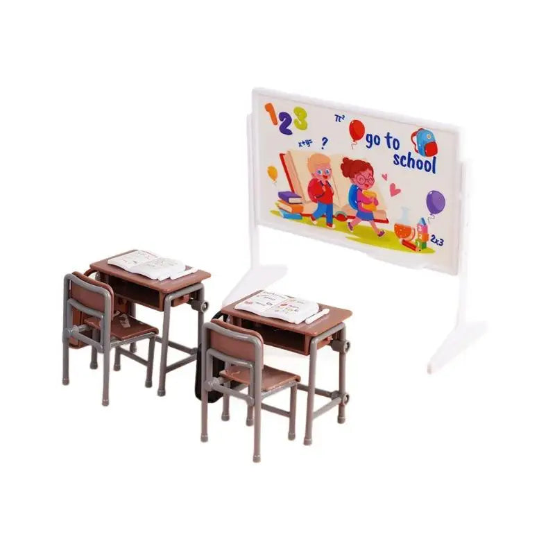 1:12 Dollhouse Miniature Classroom Set – Desks, Chairs & More Dollhouse Accessory Set SPOT