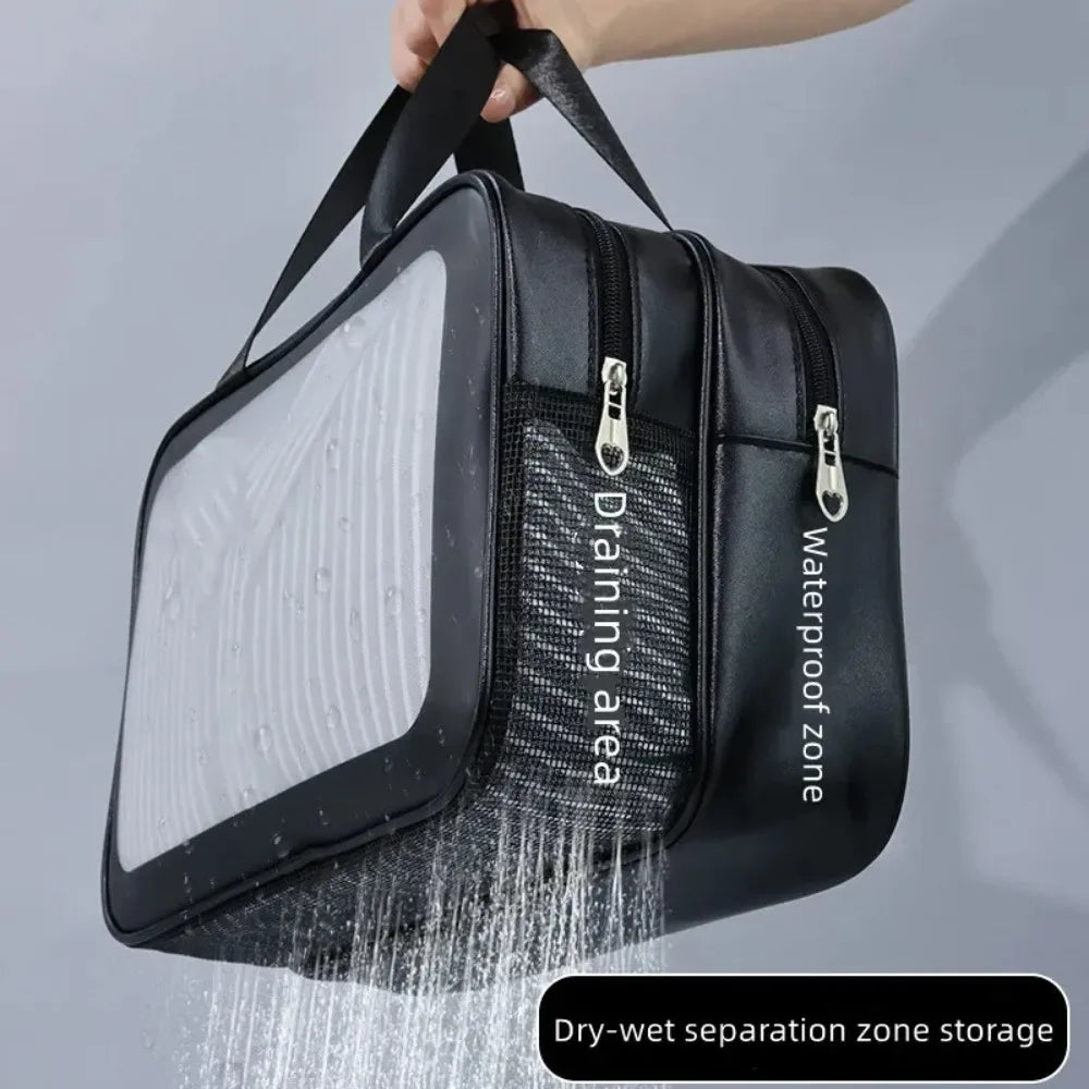 Dry-Wet Separation Transparent PU Travel Makeup & Cosmetic Bag Cosmetic Travel Bag SPOT