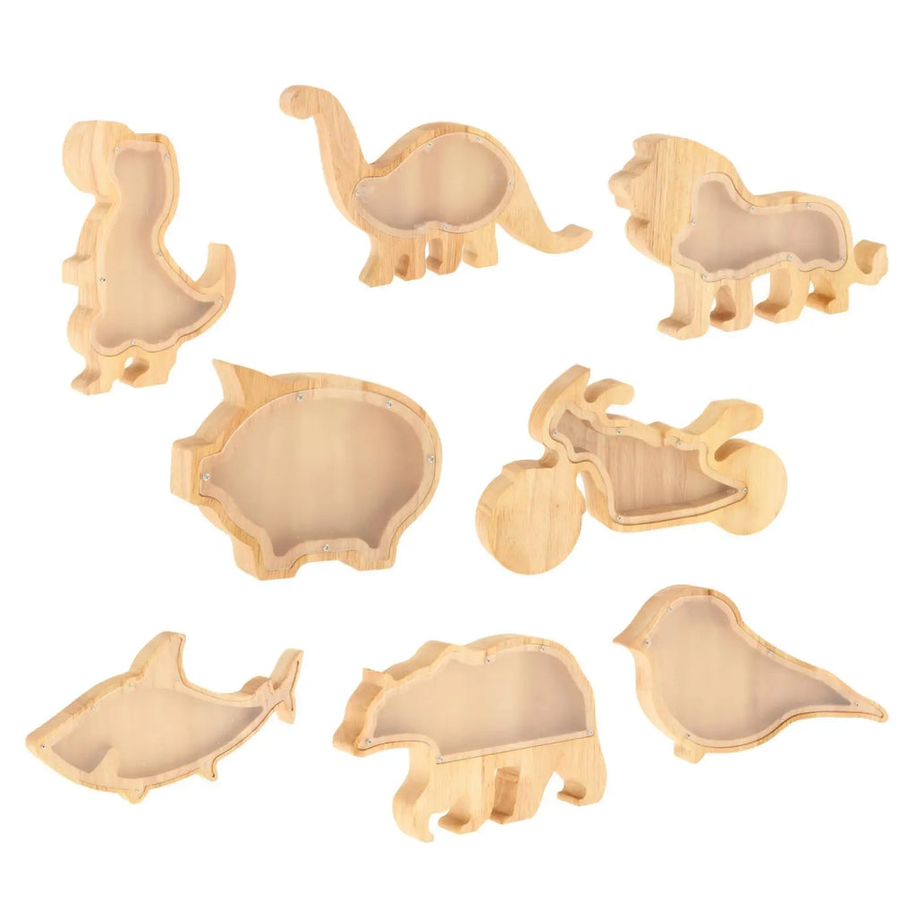 Wooden Animal Coin Saving Box – Decorative Piggy Bank Statue Decorative Coin Bank SPOT