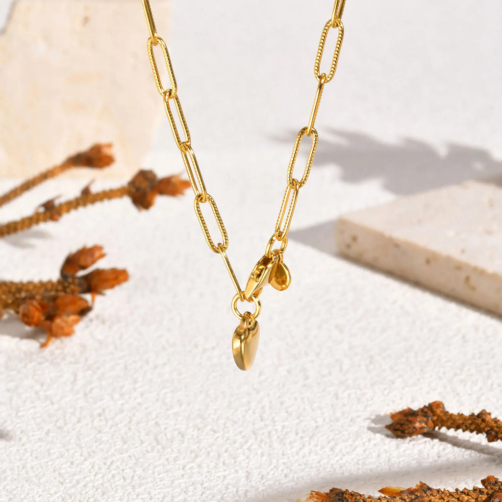 Heart Pendant Necklace – Gold Stainless Steel Paperclip Chain Pendant Necklace SPOT