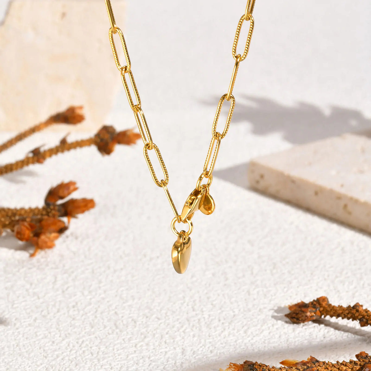 Heart Pendant Necklace – Gold Stainless Steel Paperclip Chain Pendant Necklace SPOT