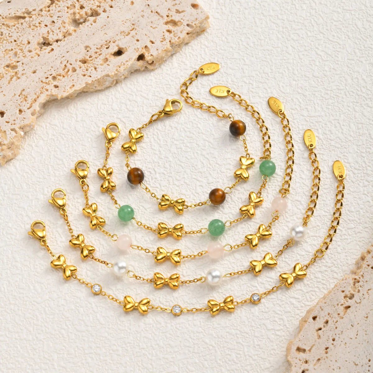Bowknot Natural Stone Bead Bracelet – 18K Gold Girls Jewelry Girls Charm Bracelet SPOT