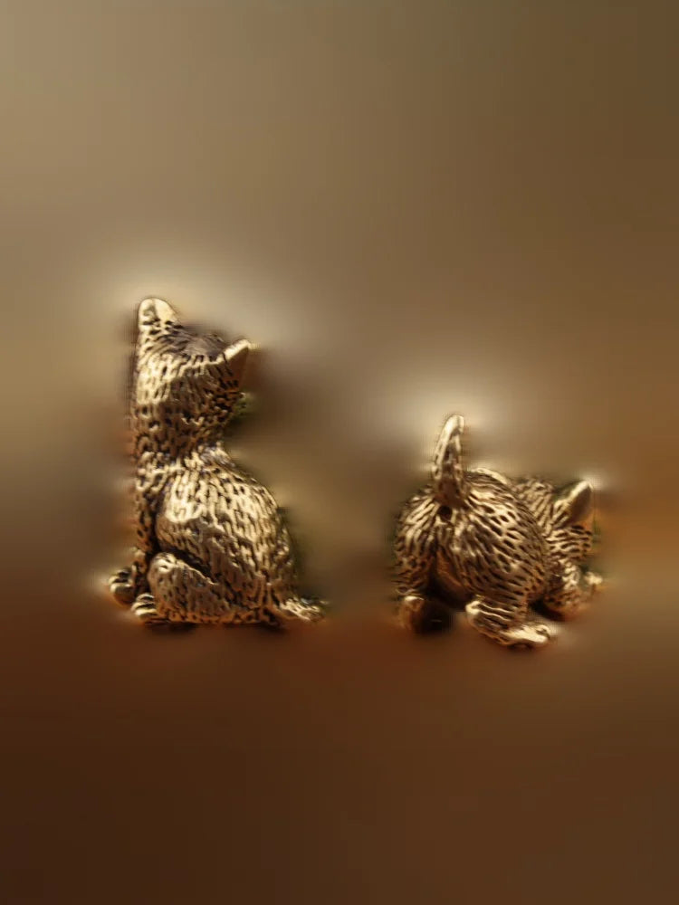 Brass Cat Figurine – Vintage Miniature Tea Pet Desk Ornament Miniature Figurine SPOT