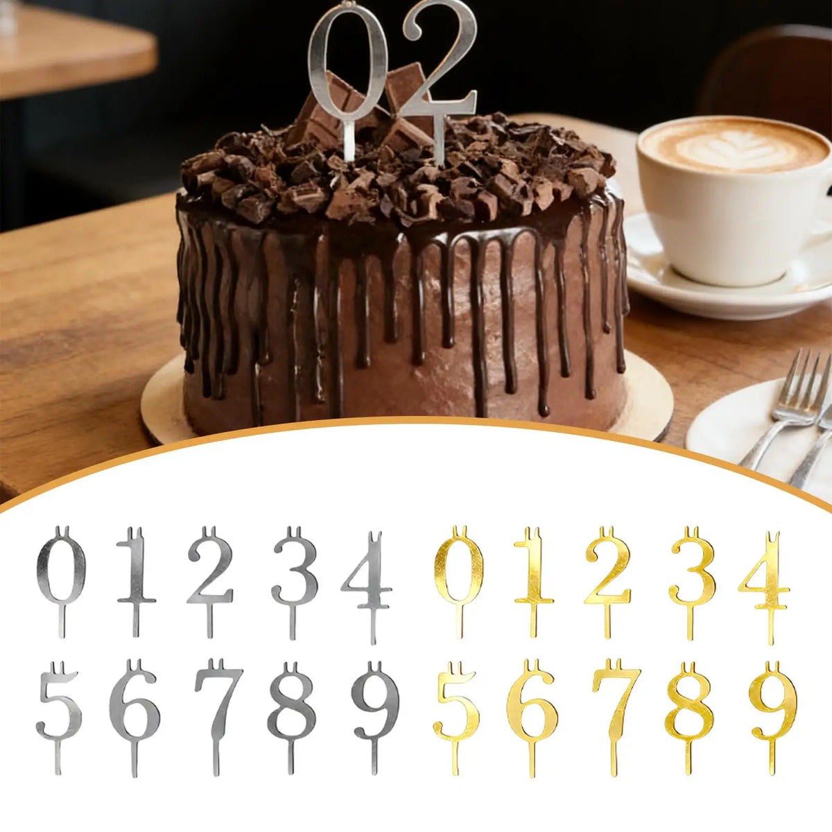 Stainless Steel Number Cake Topper Set 0–9 | Birthday Décor Cake Topper Set SPOT