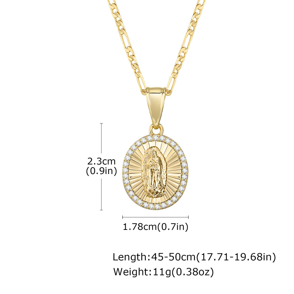 Cubic Zirconia Virgin Mary Guadalupe Necklace – Gold Pendant Necklace SPOT PNB-293G