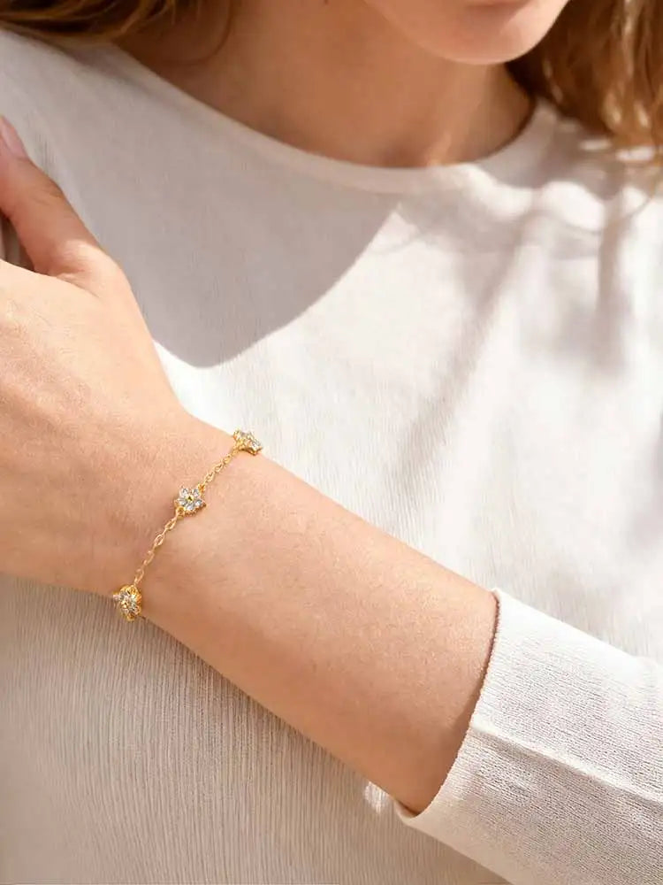 Zircon Five-Leaf Clover Gold Bracelet – Crystal Link Chain Crystal Link Bracelet SPOT