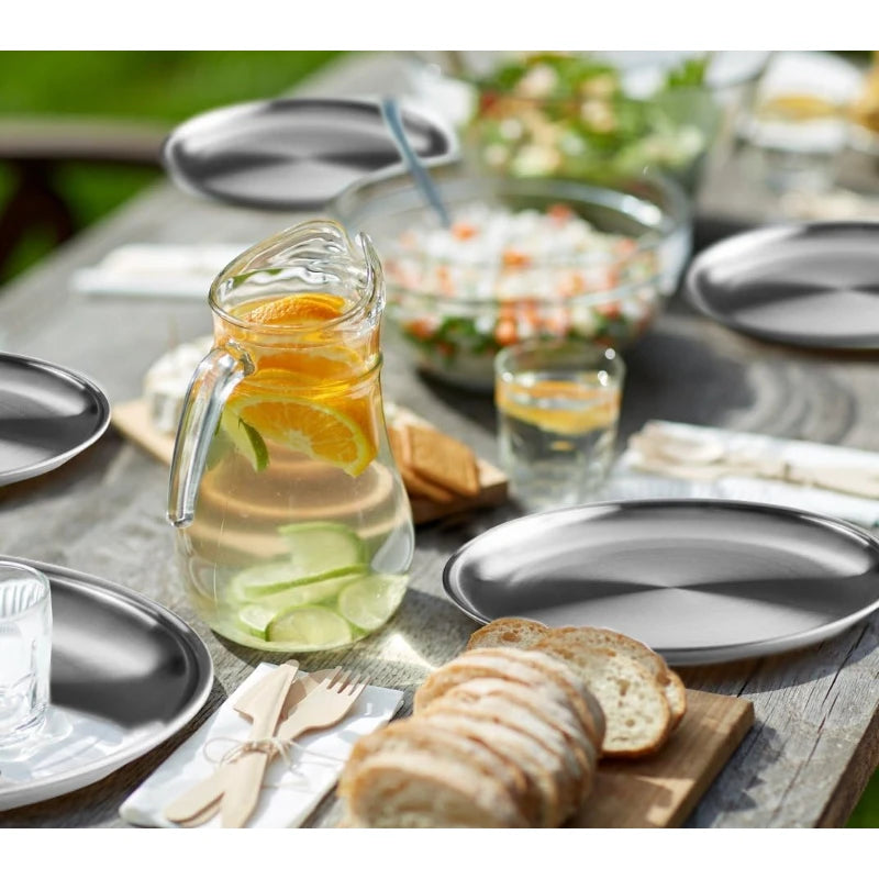 2-Pack 10" Stainless Steel Round Serving Plates – BBQ & Dinner Stainless Steel Plates SPOT