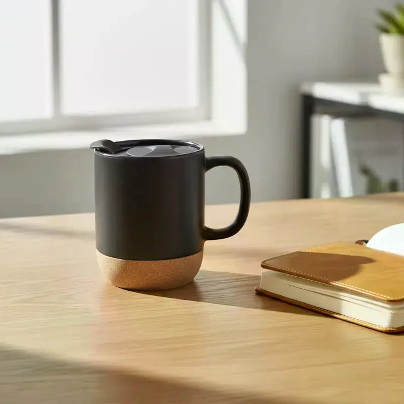 Cork Base Frosted Ceramic Coffee Mug with Lid – 350ml Ceramic Coffee Mug SPOT