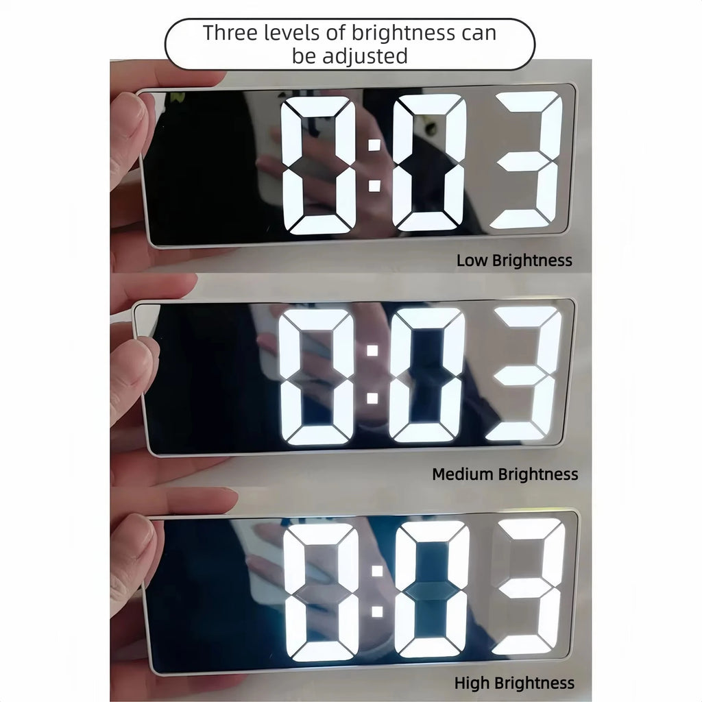 LED Mirror Digital Alarm Clock – Silent Luminous Bedside Clock Digital Alarm Clock SPOT