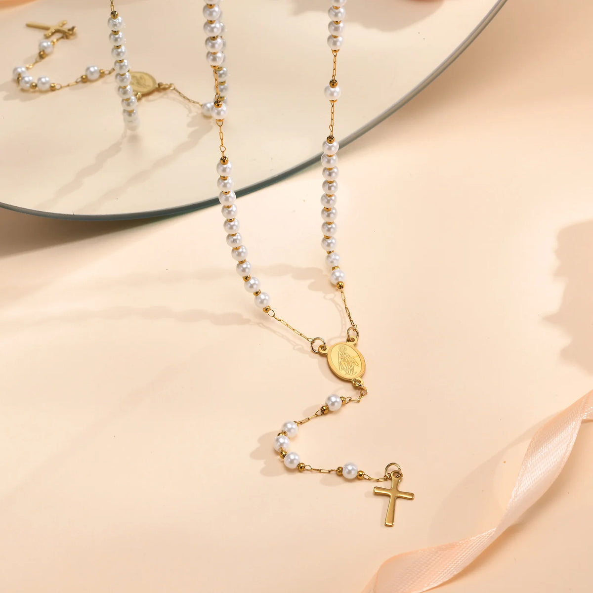 Virgin Mary Rosary Beads Cross Pendant Necklace for Women Pendant Necklace SPOT