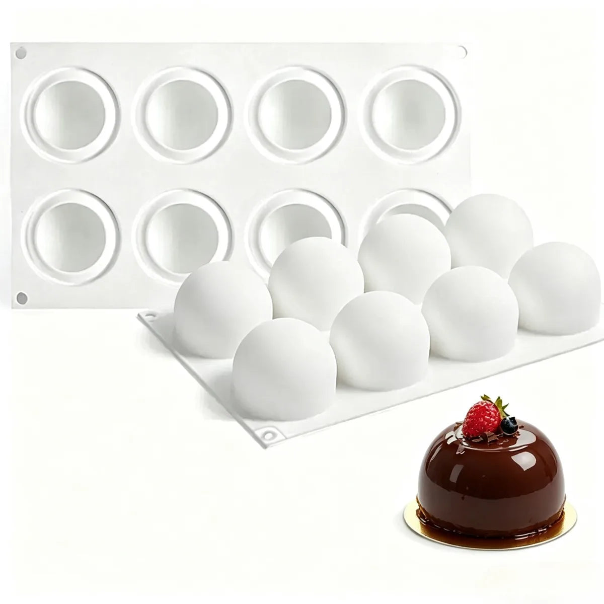 8-Cavity Silicone Sphere Mold – Chocolate, Mousse & Cake Silicone Baking Mold SPOT