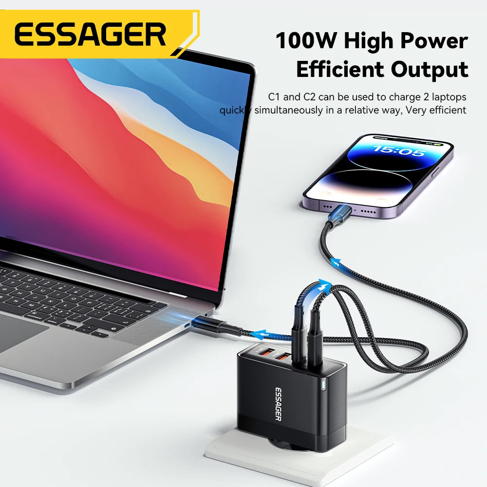 Essager 100W 4-Port USB-C Fast Charger – PD QC 65W Desktop Multi-Port USB Charger SPOT