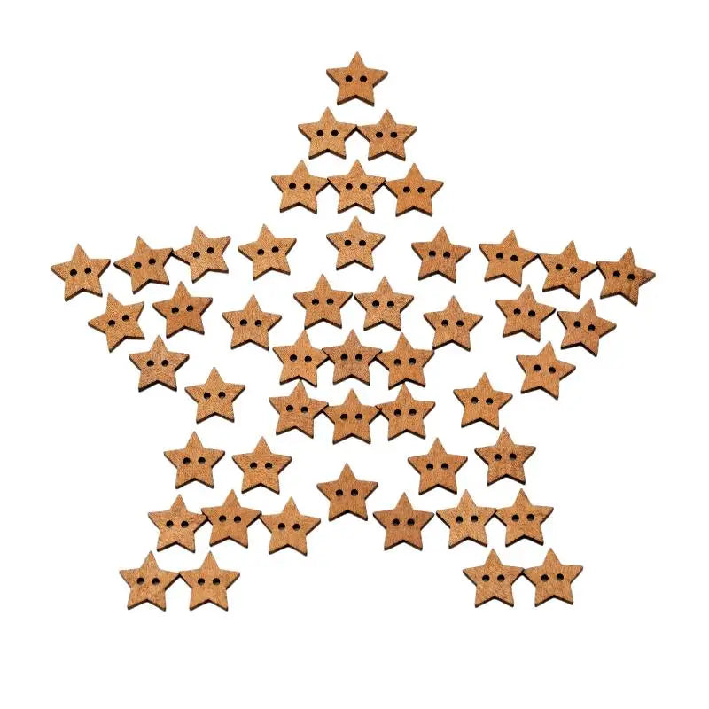 100-Pack Wooden Sewing Buttons – Retro Heart & Star 2-Hole Wooden Craft Buttons SPOT