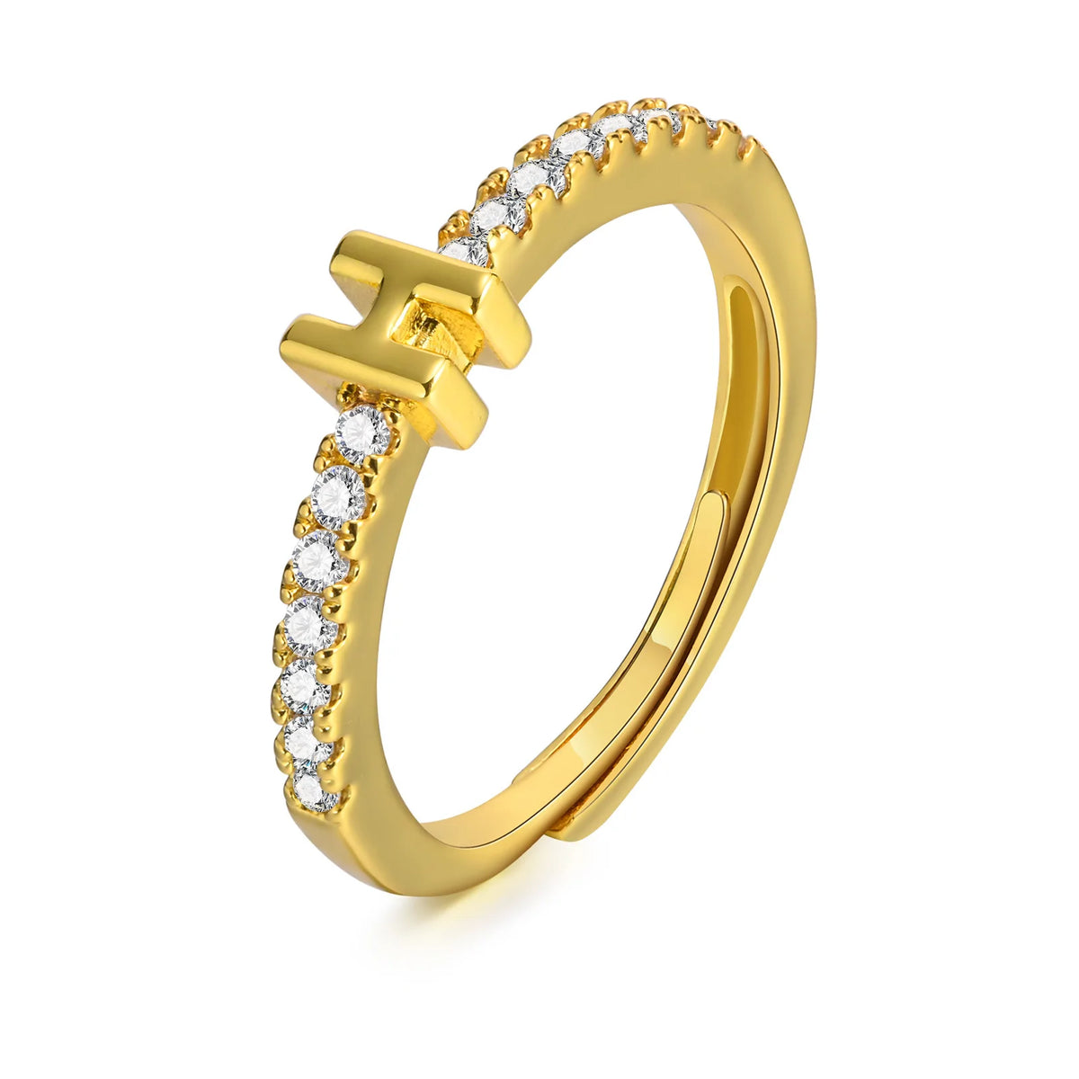 Women's Initial Letter Ring – Pavé CZ Adjustable Stacking Ring
