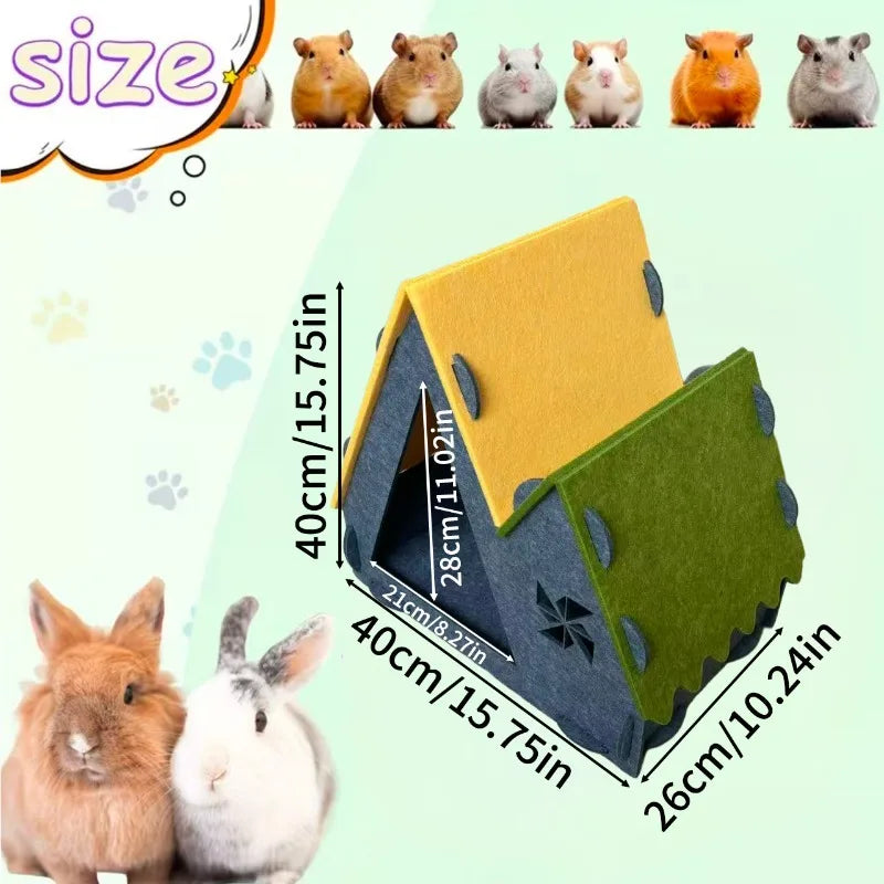 Triangular Felt Pet House – Foldable Hide for Rabbits & Hamsters Small Pet Hideout SPOT