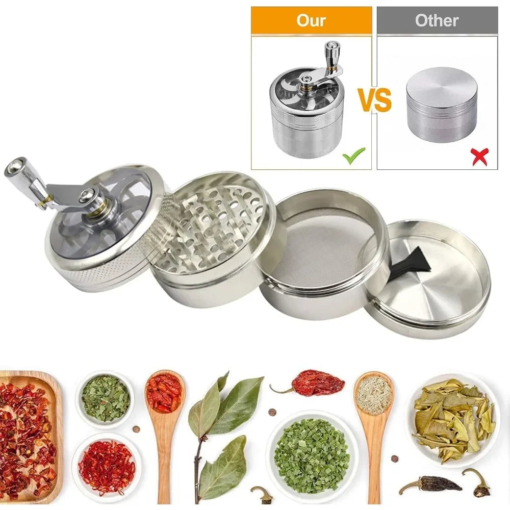 Manual Zinc Alloy Herb & Spice Grinder – Hand Crank Mill Herb Spice Grinder SPOT