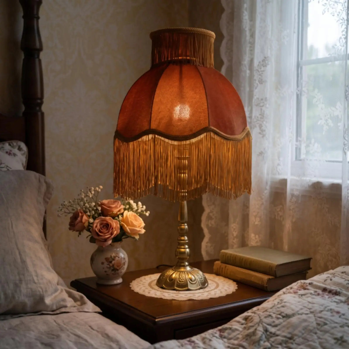 Vintage Table Lamp with Fringe Trim | Elegant Bedside Lamp Vintage Table Lamp SPOT