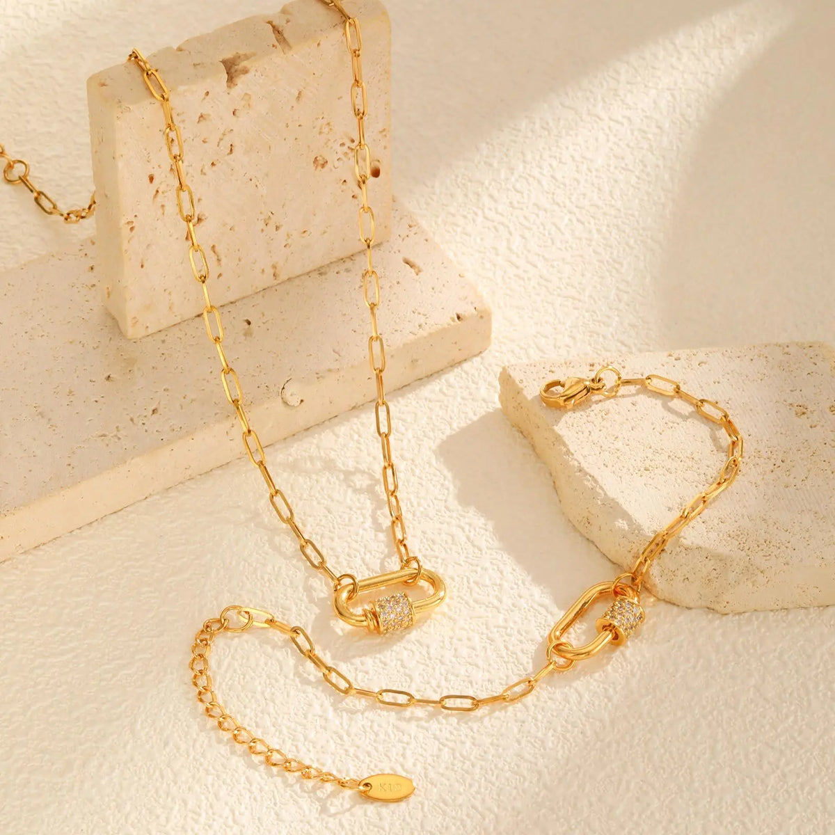 Zirconia Safety Pin Paperclip Chain Bracelet – Women's Gold Chain Link Bracelet SPOT